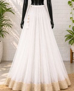 Elegant White Tulle Skirt with Golden Border