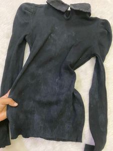 Black Floral Turtleneck Top