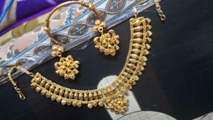 Gold Necklace &amp; Earring Set with bracelet bangles