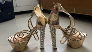 6 inches Metallic  Heels with Rhinestone A