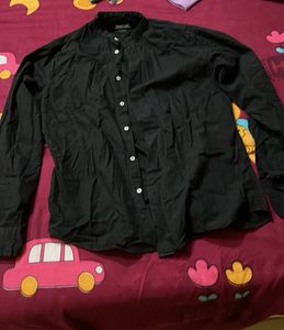 Classic Black Band Collar Shirt