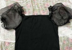 Puffy Net Sleeves Crop Top