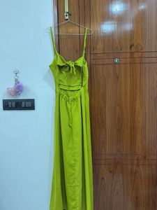 Lime Green backless satin slip dress