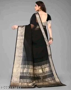 Elegant Black &amp; Gold organza plain saree