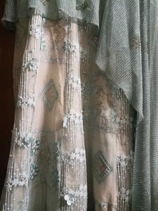 Embellished Ethnic Gown with One Side Long Cape