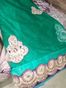 Elegant Green Saree with Gold Embroidery