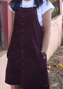 Retro Plum Corduroy Studded Pinafore Dress