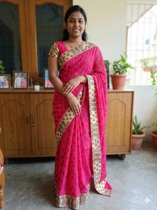 Elegant Pink Saree with velevt work&Paisley Border