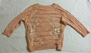 Peach Floral Embroidered Sweater