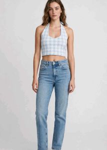Blue and White Gingham Halter Top