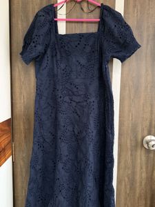 Navy Blue Broderie Anglaise Dress