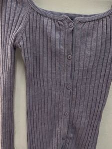 Lavender Ribbed Button-Up Top