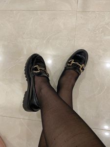 H&amp;M Black Loafers with Gold Horsebit Detail