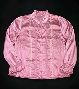Elegant Pink Satin Blouse with Embroidery