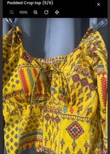 Yellow Printed Padded Crop Top