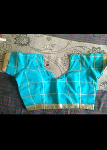 Beautiful Teal Blue Blouse with Gold Border