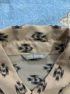 M&amp;S Women Sheer Printed Button-Up Blouse