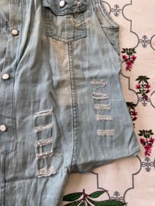 Distressed Denim Sleeveless tie up Top
