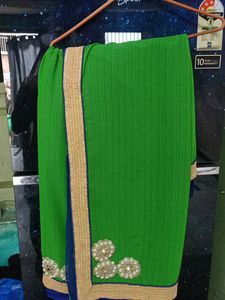 Green &amp; Blue Sari with Embellishments