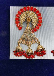 Exquisite Red &amp; Gold Jhumka Earrings