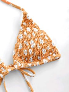 Summer Orange &amp; White Smocked Bikini Set