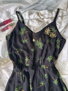 Black Palm Tree Print Dress