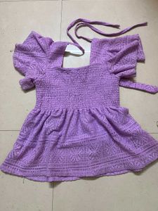 Lavender Smocked Puff Sleeve Top