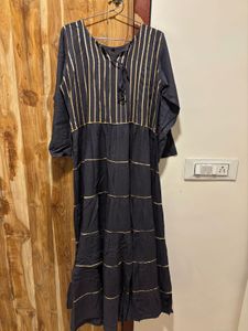 Stylish Gray Kurta with Gold Stripes