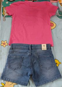 Cute Bunny T-shirt and Denim Shorts Set