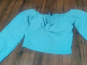 Trendy Teal Smocked Crop Top