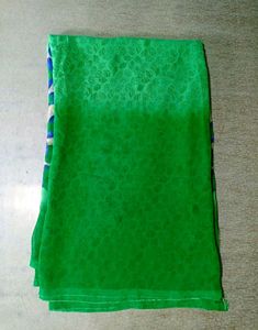 Vibrant Green Saree with Blue Bubble Print
