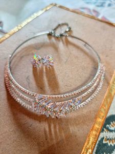 Elegant Cz Choker Necklace & Earrings Set