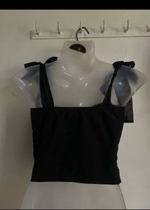 Black Tie-Shoulder Crop Top