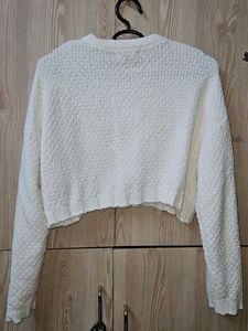 Zudio Cream Textured Cropped Sweater