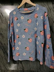 Cute Peach Print Fleece Top