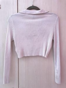 H&amp;M Ribbed Polo Long Sleeve Crop Top