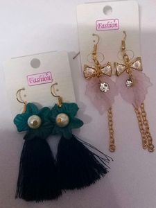 Korean Earring..Teal Flower Tassel Drop Earrings