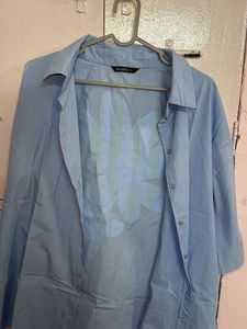 Cute Blue Flower Print Oversized Shirt 🌻
