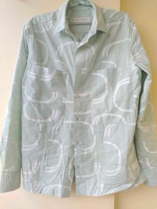Hand painted Green Patterned Button-Up Shirt