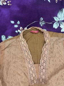 Elegant Peach Eyelet Kurta Set
