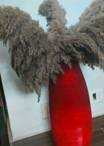 Red Vase with Pampas Grass