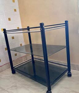 Multi-tier Glass Shelf Unit on Wheels