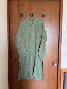 man Elegant Green Sequined Kurta