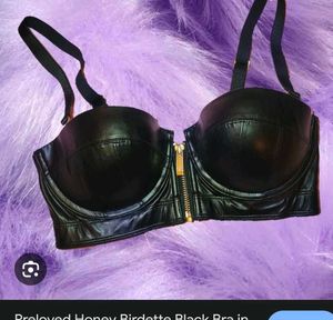 Black Faux Leather Bra with Gold Zipper& brief 👍