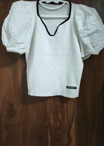 Puff Sleeve Top with Black Trim