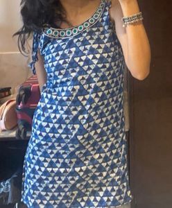 Blue &amp; White Printed kurti