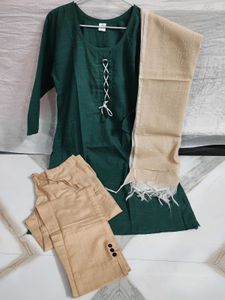 Green Kurta Set with Tassel Detail