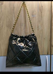 Chic Black Patent Leather Chain Bag