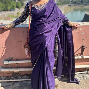 Elegant Navy Blue Embroidered Saree