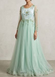 Elegant Mint Green Embroidered Gown